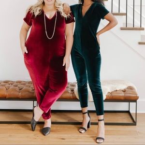 Smash + Tess Sunday Velvet Romper in Emerald